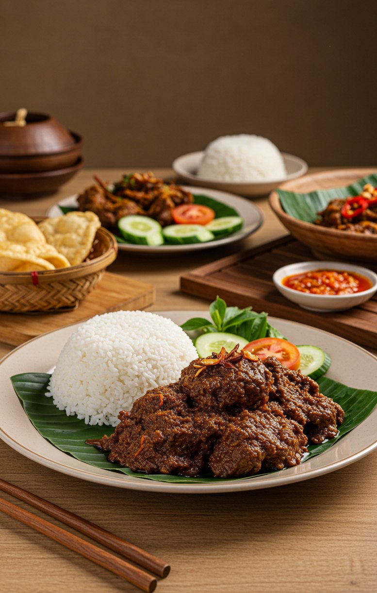A table of Indonesian dishes from a Mealdrop surprise bag