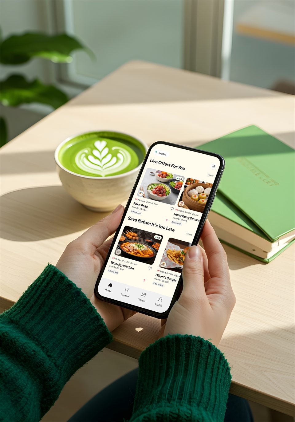 Mockup of browsing surplus food deals